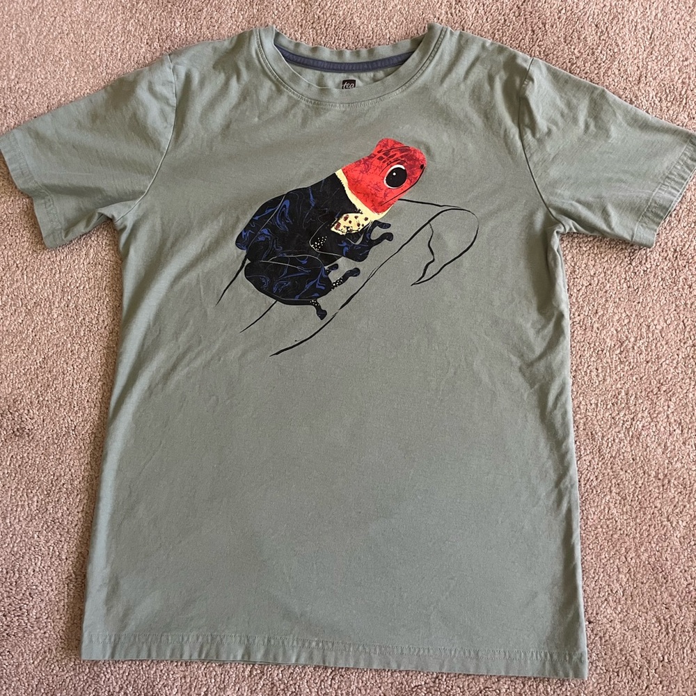 Tea Collection Olive Green Tee with Colorful Frog Graphic